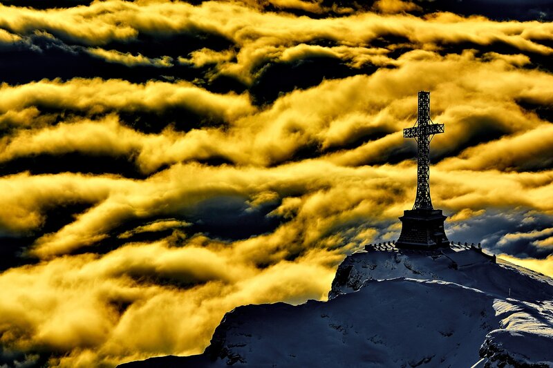 Snow-covered Mountain Peak — Yellow