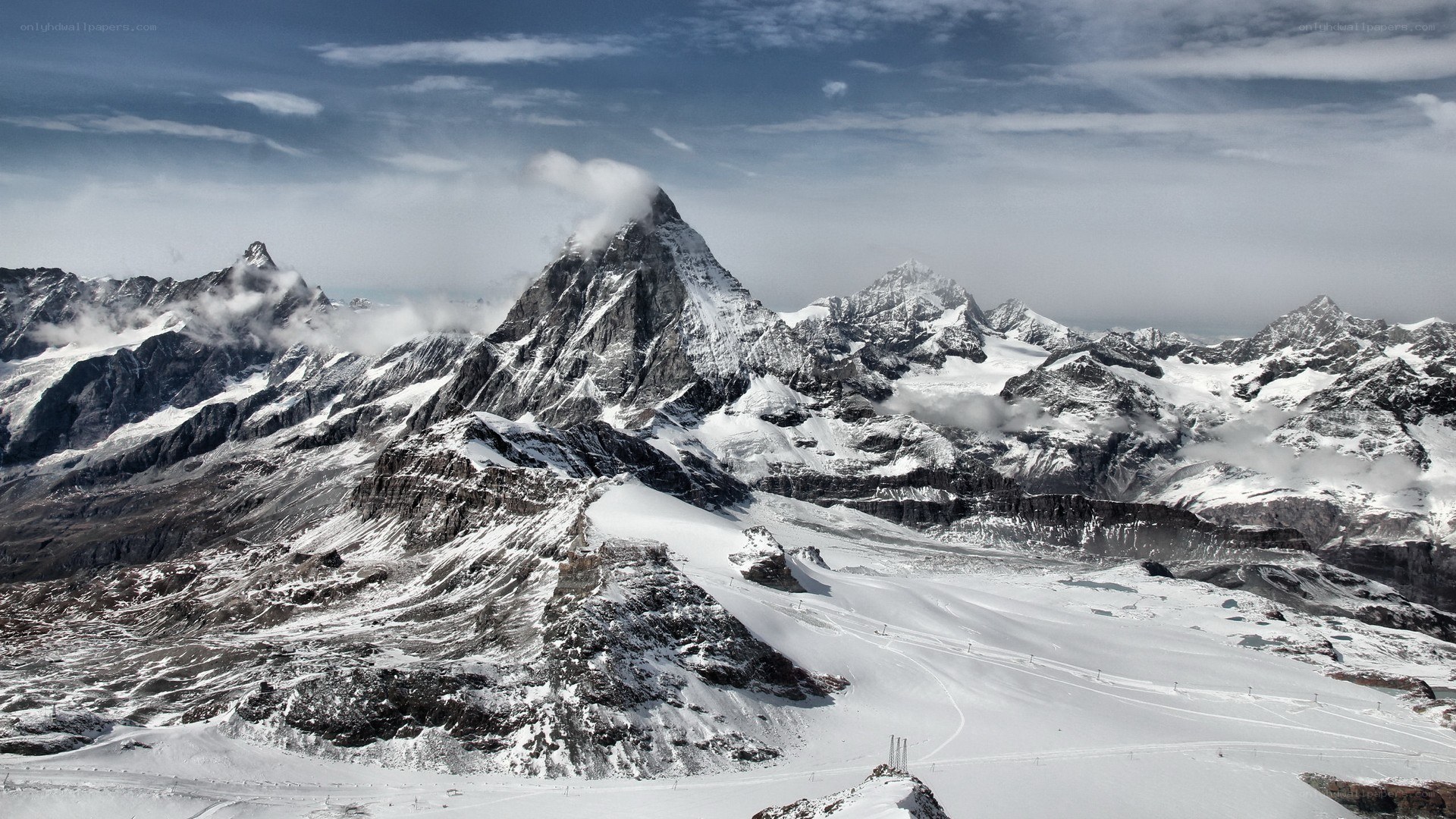 snow-covered mountain peaks