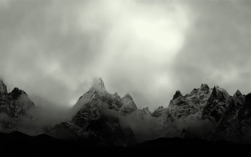 Snow-covered Mountain Peaks — Black, Dramatic, Photograph, Clouds