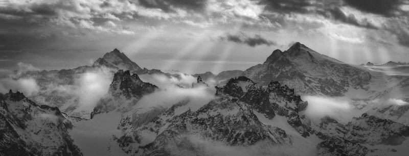 Snow-covered Mountain Peaks — Black, Dramatic, Photograph