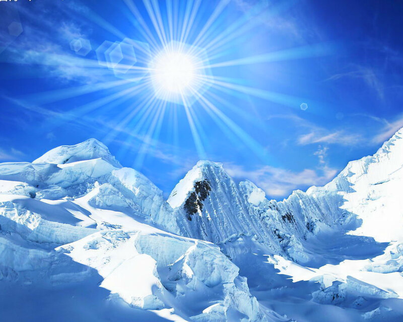 Snow-covered Mountain Peaks — Blue, Bright