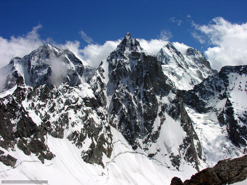Snow-covered Mountain Peaks — Blue, Dramatic, Afternoon, Photograph, Clouds
