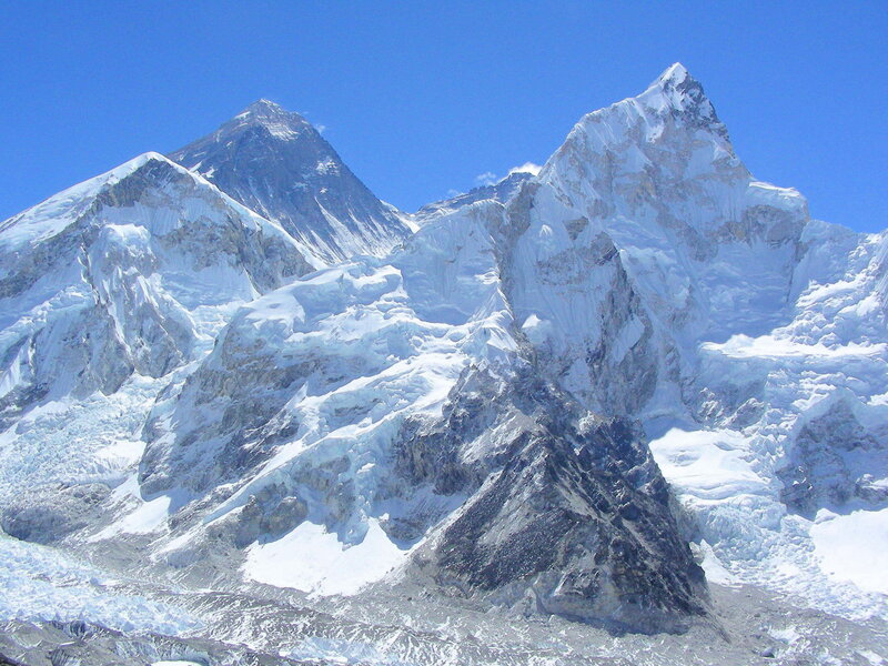 Snow-covered Mountain Peaks — Blue, Dramatic, Afternoon, Photograph, Mountains, Snow, Sky, White, Gray