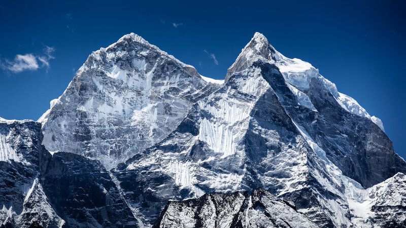Snow-covered Mountain Peaks — Blue, Dramatic, Afternoon, Photograph, Mountains