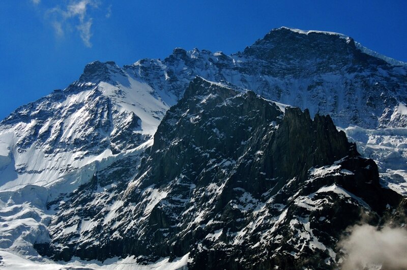 Snow-covered Mountain Peaks — Blue, Dramatic, Afternoon, Photograph, Sky