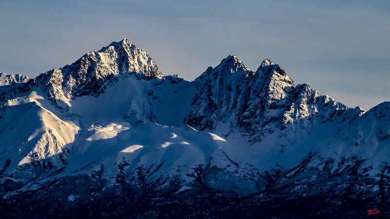 Snow-covered Mountain Peaks — Blue, Dramatic, Morning, Photograph, Mountains