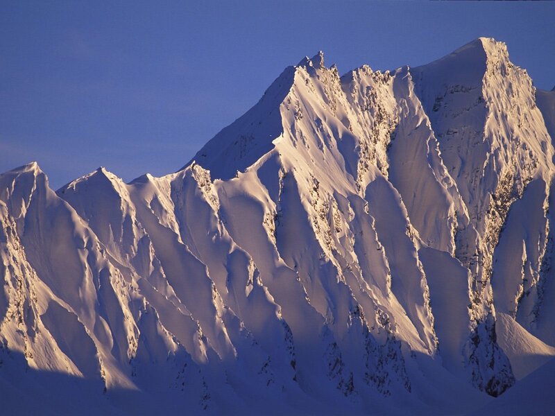 Snow-covered Mountain Peaks — Blue, Dramatic, Morning