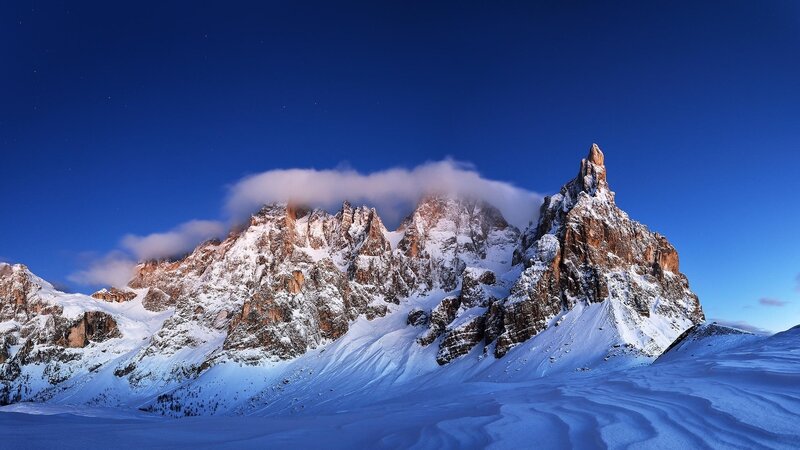 Snow-covered Mountain Peaks — Blue, Dramatic, Night, Photograph