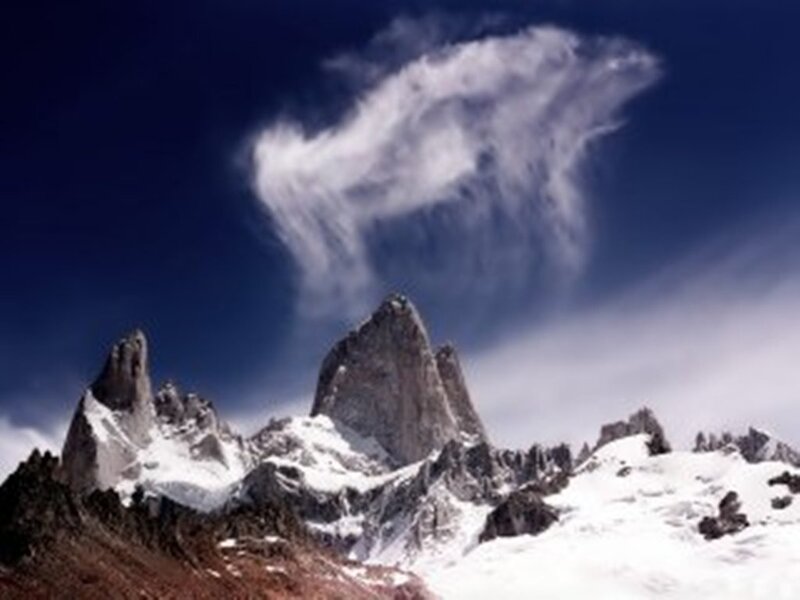 Snow-covered Mountain Peaks — Blue, Dramatic, Photograph, Clouds