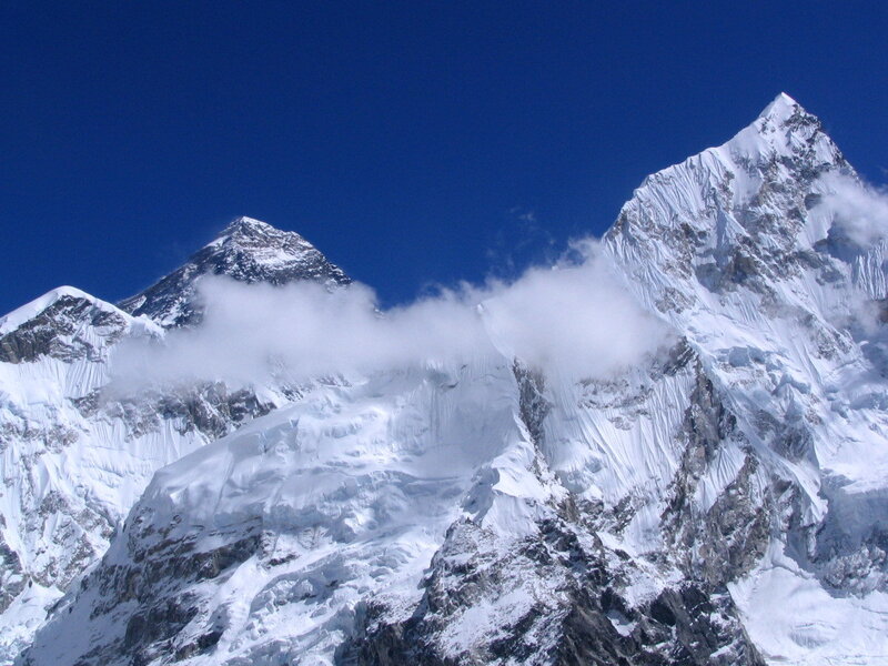 Snow-covered Mountain Peaks — Blue, Dramatic, Photograph