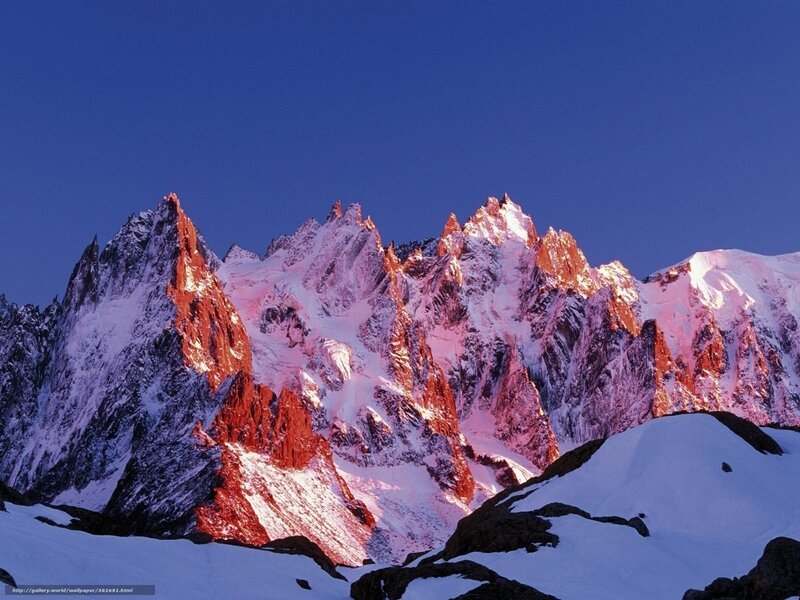 Snow-covered Mountain Peaks — Blue, Dramatic, Sunrise, Photograph, Snow