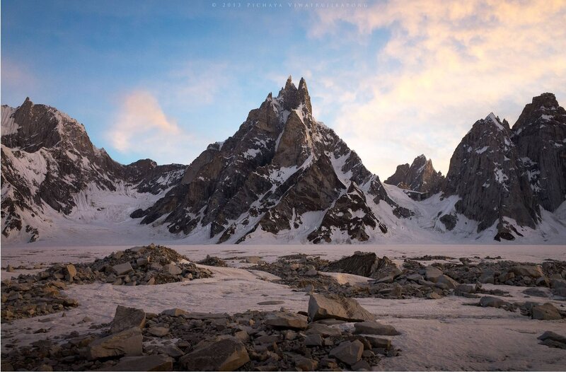 Snow-covered Mountain Peaks — Blue, Dramatic, Sunrise, Photograph