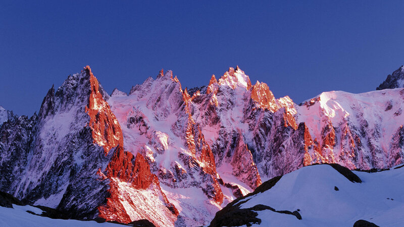 Snow-covered Mountain Peaks — Blue, Dramatic, Sunset, Photograph, Mountains
