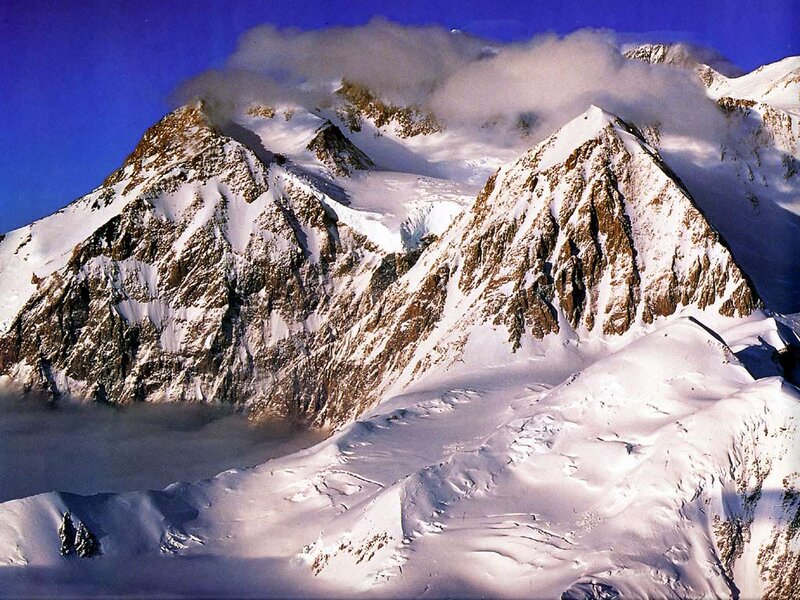 Snow-covered Mountain Peaks — Blue, Dramatic, Winter, Photograph, Clouds, Rock