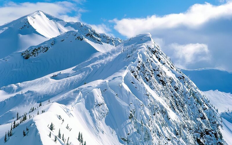 Snow-covered Mountain Peaks — Blue, Dramatic, Winter, Photograph, Clouds