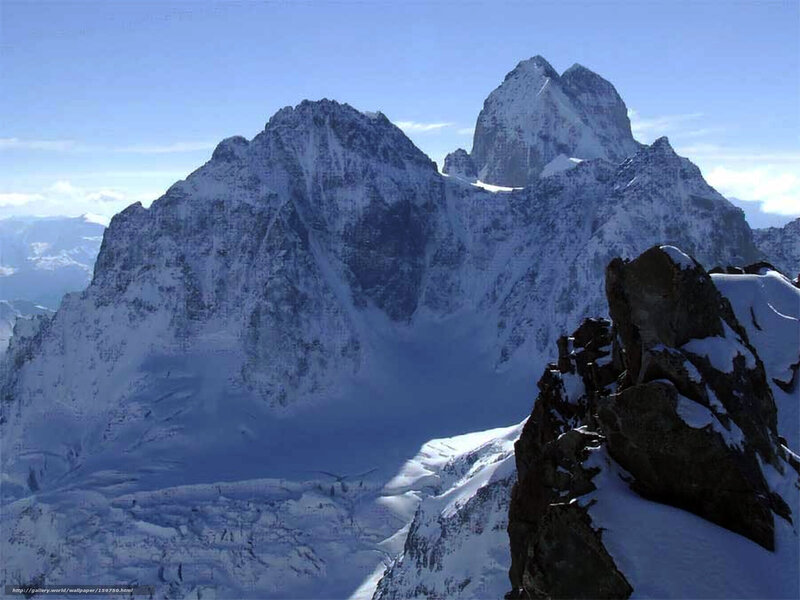 Snow-covered Mountain Peaks — Blue, Dramatic, Winter, Photograph, Snow
