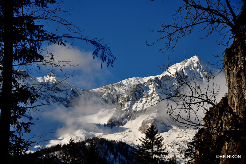 Snow-covered Mountain Peaks — Blue, Dramatic, Winter, Photograph