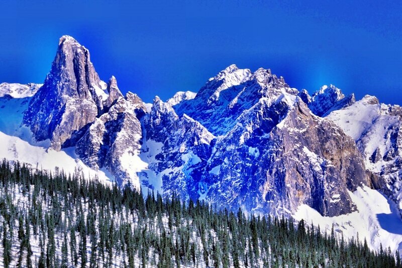 Snow-covered Mountain Peaks — Blue, Dramatic, Winter