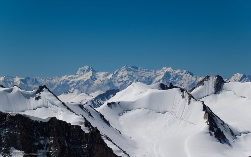 Snow-covered Mountain Peaks — Blue, Serene, Afternoon, Photograph, Mountains, Snow