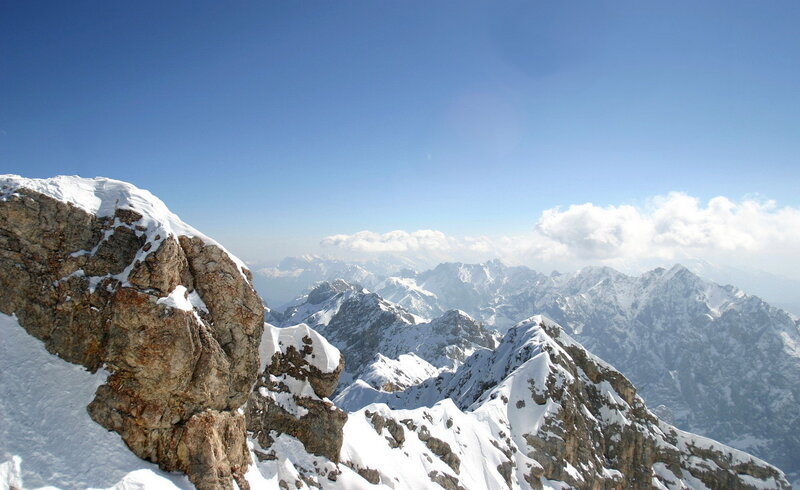Snow-covered Mountain Peaks — Blue, Serene, Afternoon, Photograph