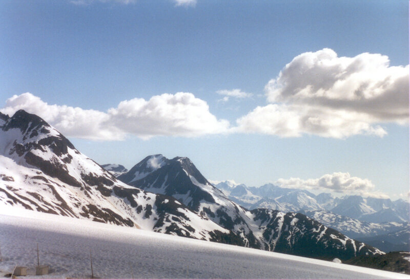 Snow-covered Mountain Peaks — Blue, Serene, Afternoon