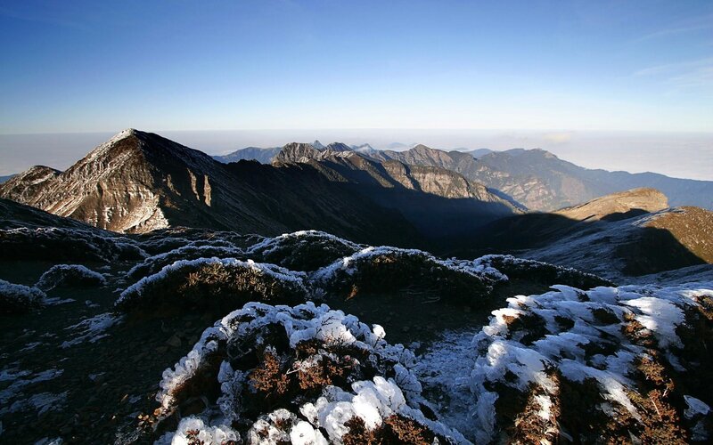 Snow-covered Mountain Peaks — Blue, Serene, Morning