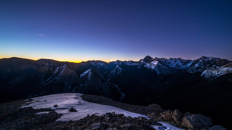 Snow-covered Mountain Peaks — Blue, Serene, Night, Photograph, Mountains, Snow
