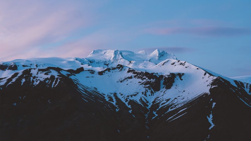 Snow-covered Mountain Peaks — Blue, Serene, Sunrise, Photograph, Mountains