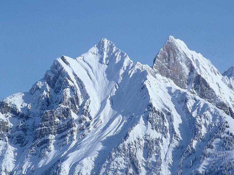 Snow-covered Mountain Peaks — Blue, Serene, Winter, Photograph, Mountains, Snow
