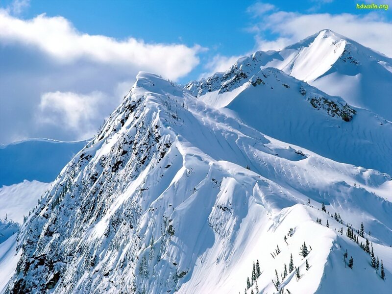 Snow-covered Mountain Peaks — Blue, Serene, Winter, Photograph