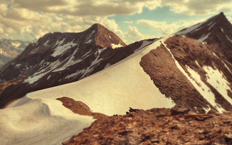 Snow-covered Mountain Peaks — Brown, Dramatic, Afternoon, Photograph, Mountains