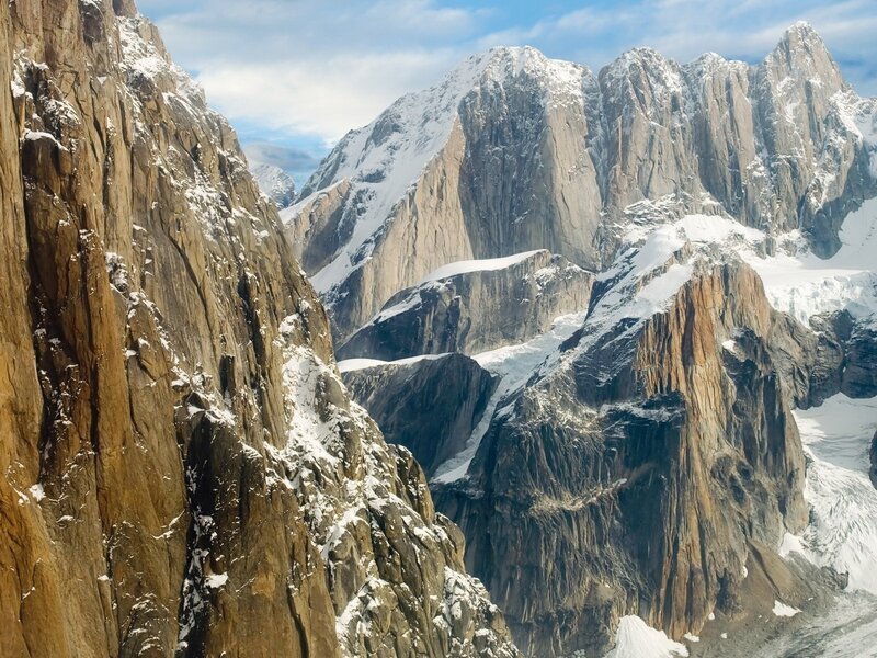 Snow-covered Mountain Peaks — Brown, Dramatic, Afternoon
