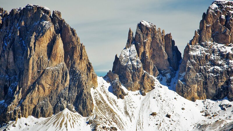 Snow-covered Mountain Peaks — Brown, Dramatic, Winter, Photograph, Mountains