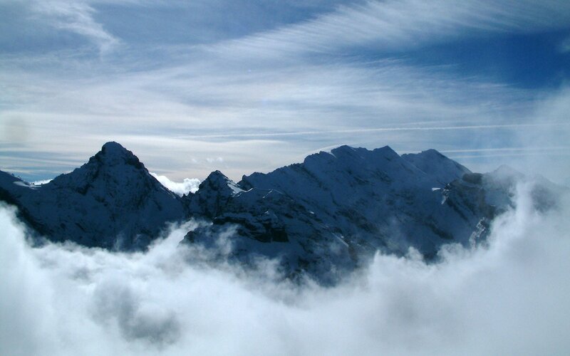 Snow-covered Mountain Peaks — Clouds, Sky