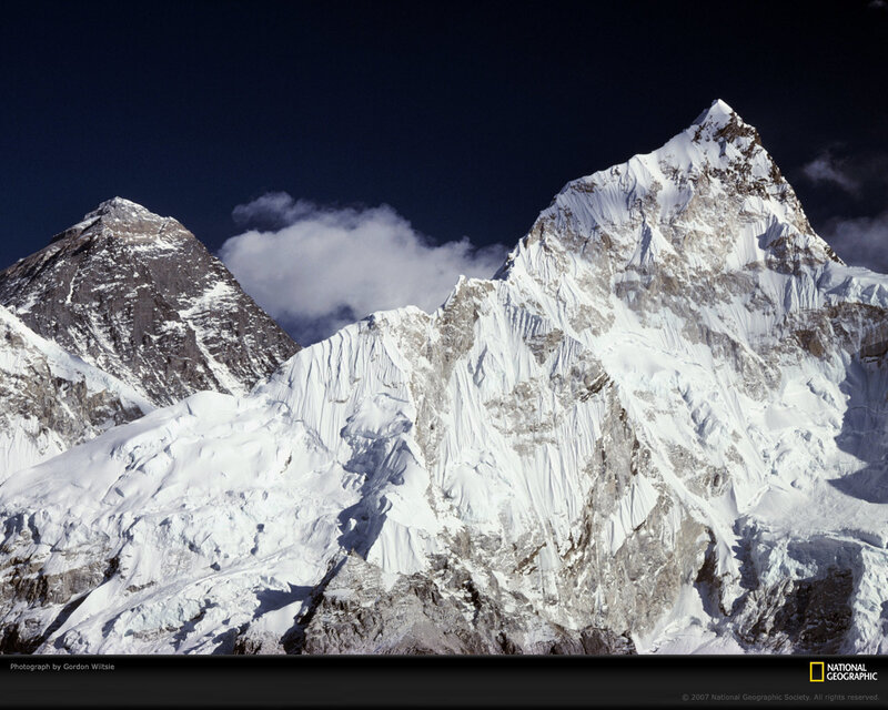 Snow-covered Mountain Peaks — Dramatic, Blue