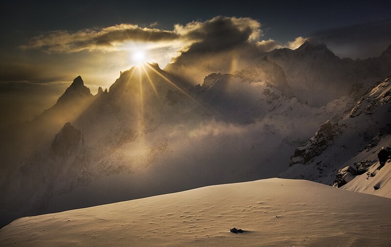 Snow-covered Mountain Peaks — Gold