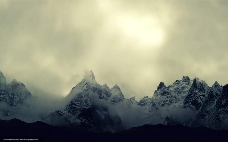 Snow-covered Mountain Peaks — Gray, Dramatic, Photograph, Clouds, Mountains