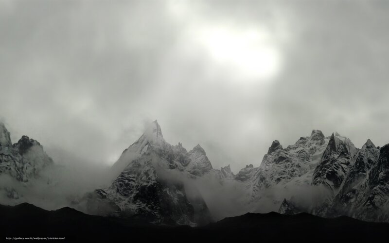 Snow-covered Mountain Peaks — Gray, Dramatic, Photograph, Mountains