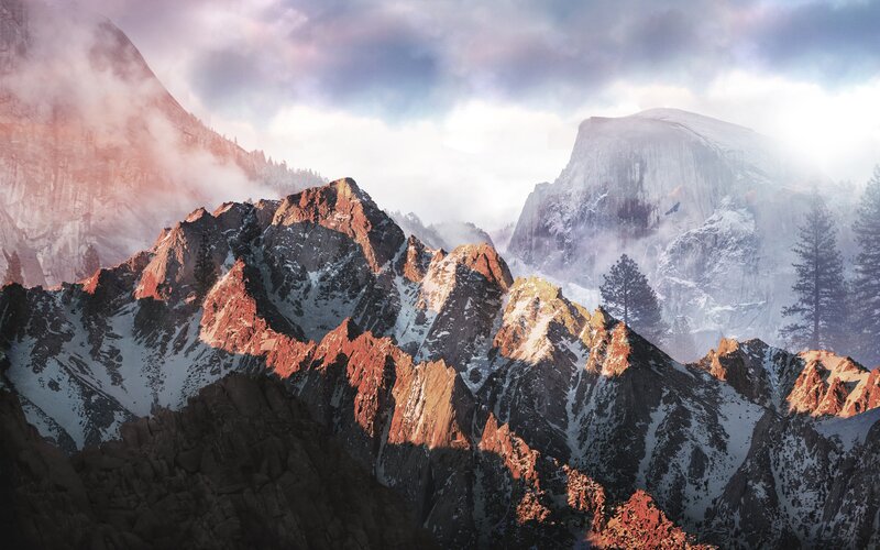 Snow-covered Mountain Peaks — Gray, Dramatic, Sunrise