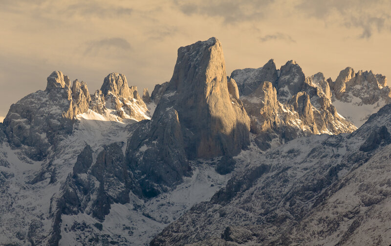 Snow-covered Mountain Peaks — Gray, Dramatic
