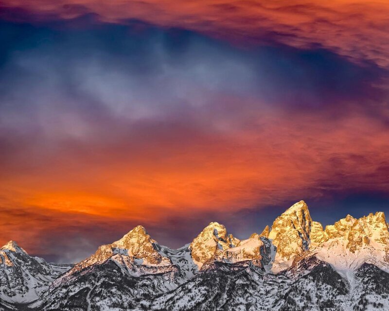Snow-covered Mountain Peaks — Orange