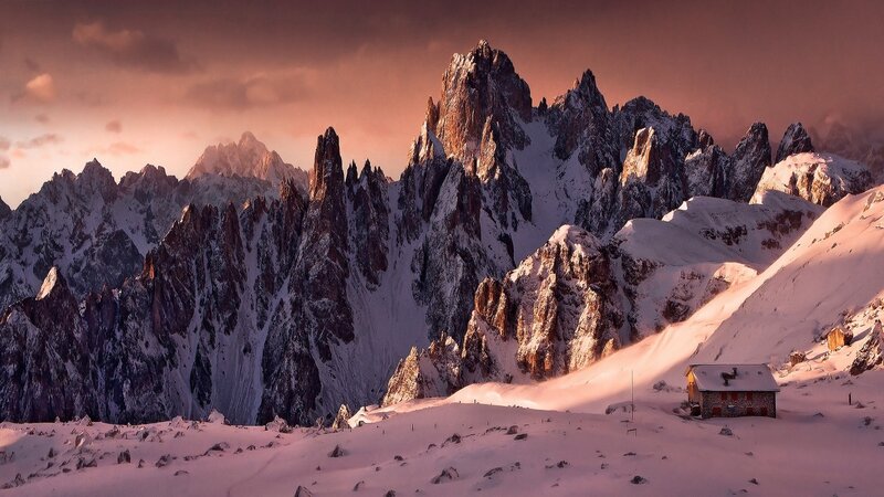 Snow-covered Mountain Peaks — Pink, Dramatic