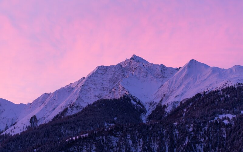 Snow-covered Mountain Peaks — Pink, Serene