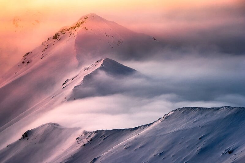 Snow-covered Mountain Peaks — Pink