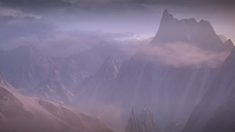 Snow-covered Mountain Peaks — Purple, Dramatic, Night