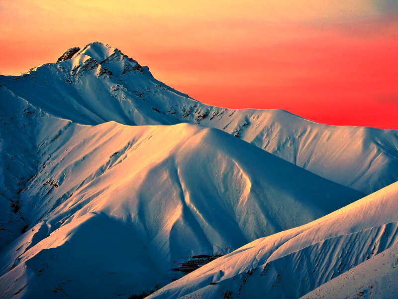 Snow-covered Mountain Peaks — Red