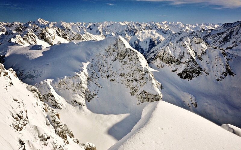 Snow-covered Mountain Peaks — White, Afternoon
