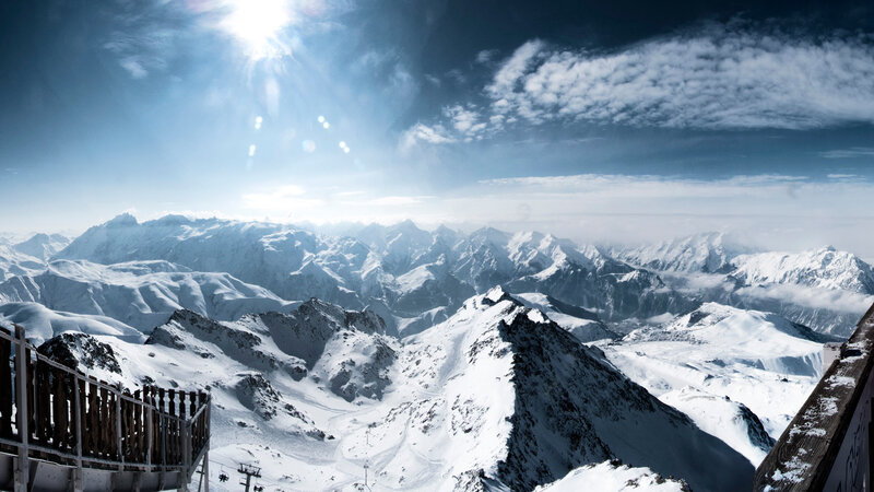 Snow-covered Mountain Peaks — White, Dramatic, Afternoon, Photograph, Mountain Range, Sun