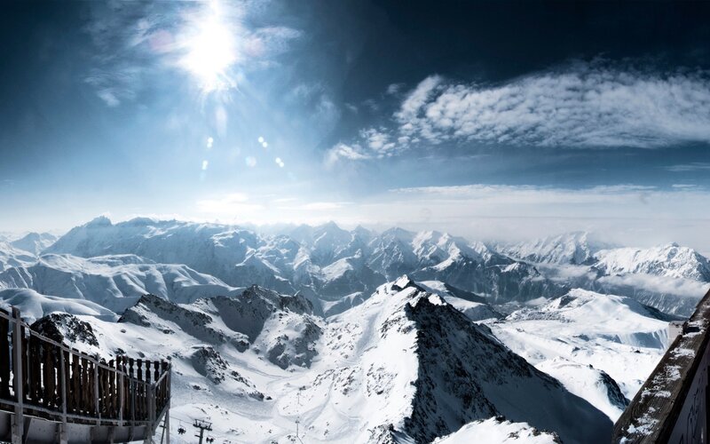 Snow-covered Mountain Peaks — White, Dramatic, Afternoon, Photograph, Mountain Range