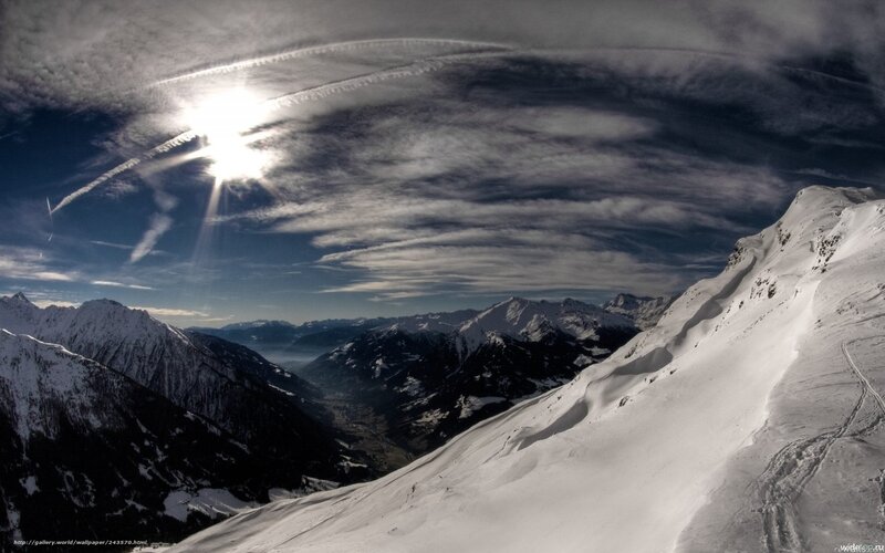 Snow-covered Mountain Peaks — White, Dramatic, Afternoon, Photograph, Sun